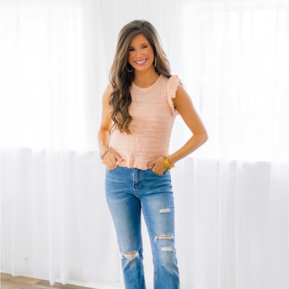 Peach Ruffle Sleeve Knit Top